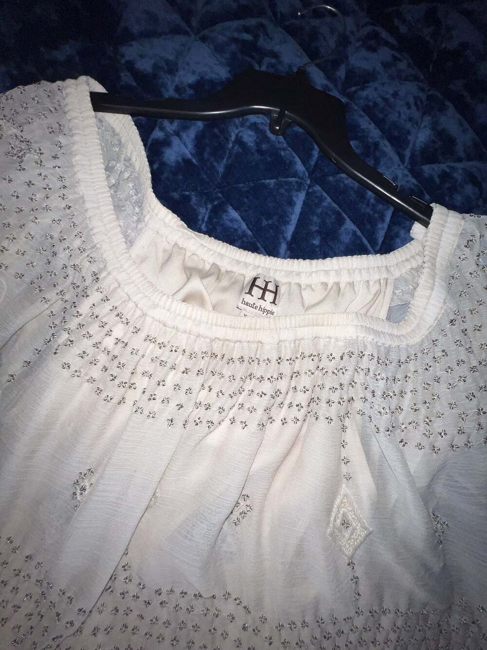 Haute Hippie White Sheer Embroidered Peasant Blouse